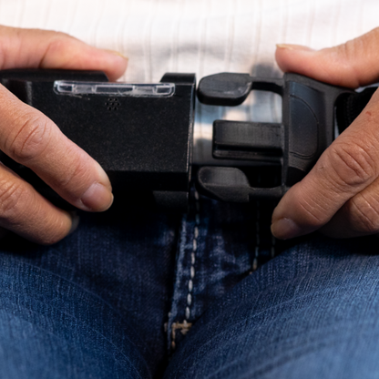 Close up of buckling the Smart Hip Guardian belt