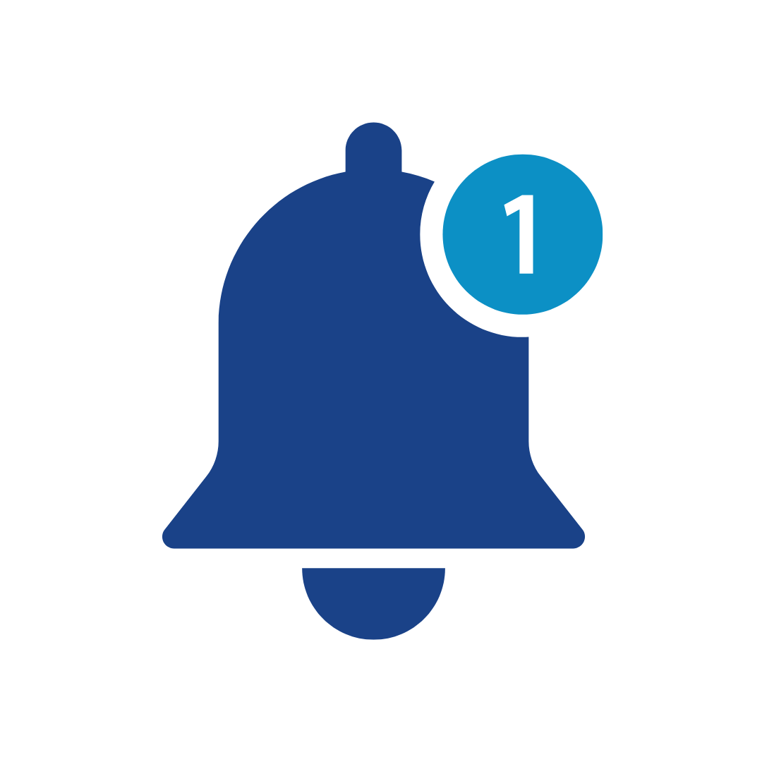 Notification bell icon with a '1' indicator